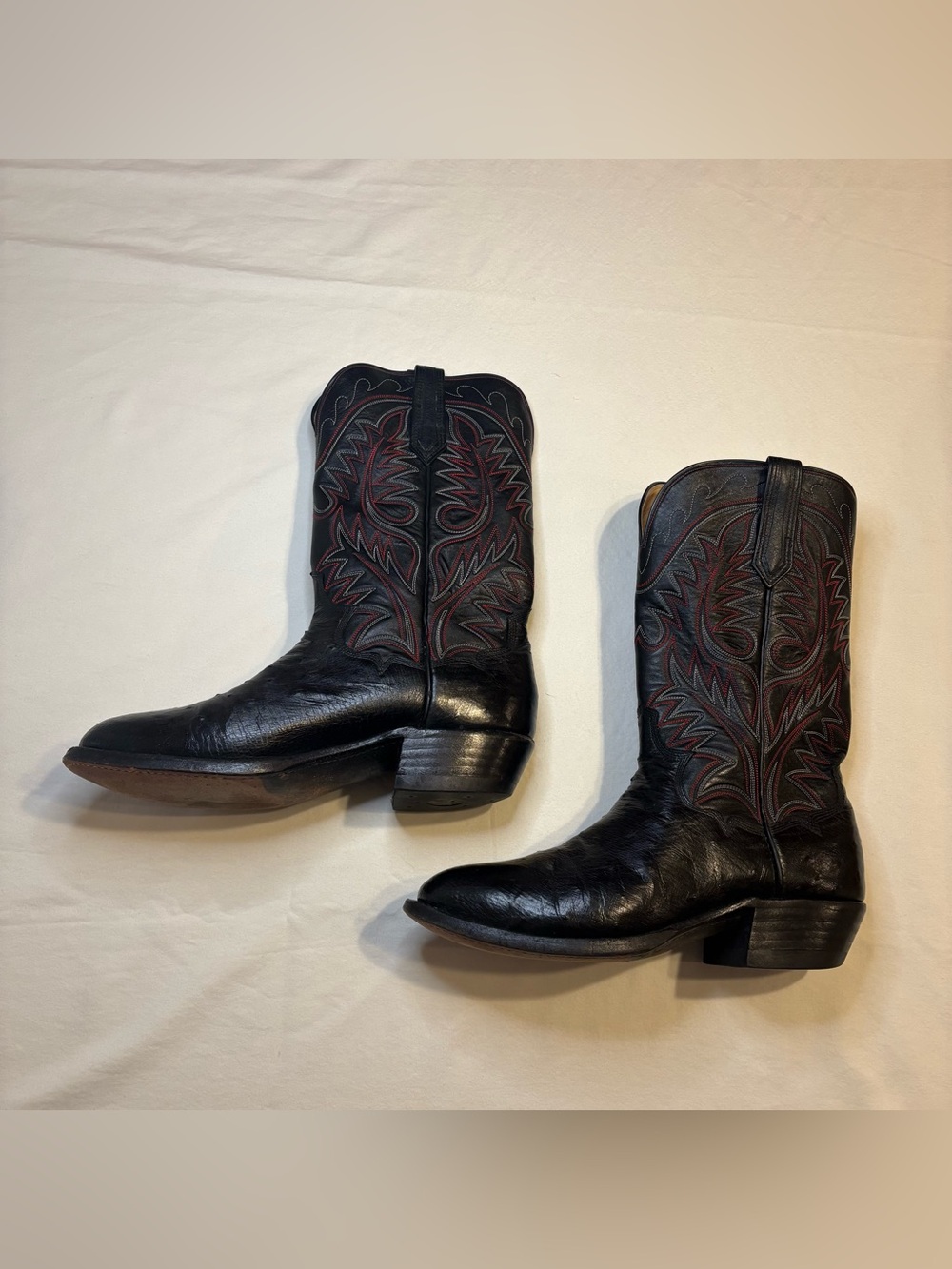 Vintage Paul Bond Custom Full Quill Ostrich Cowboy Boots Black Men’s 9.5-10